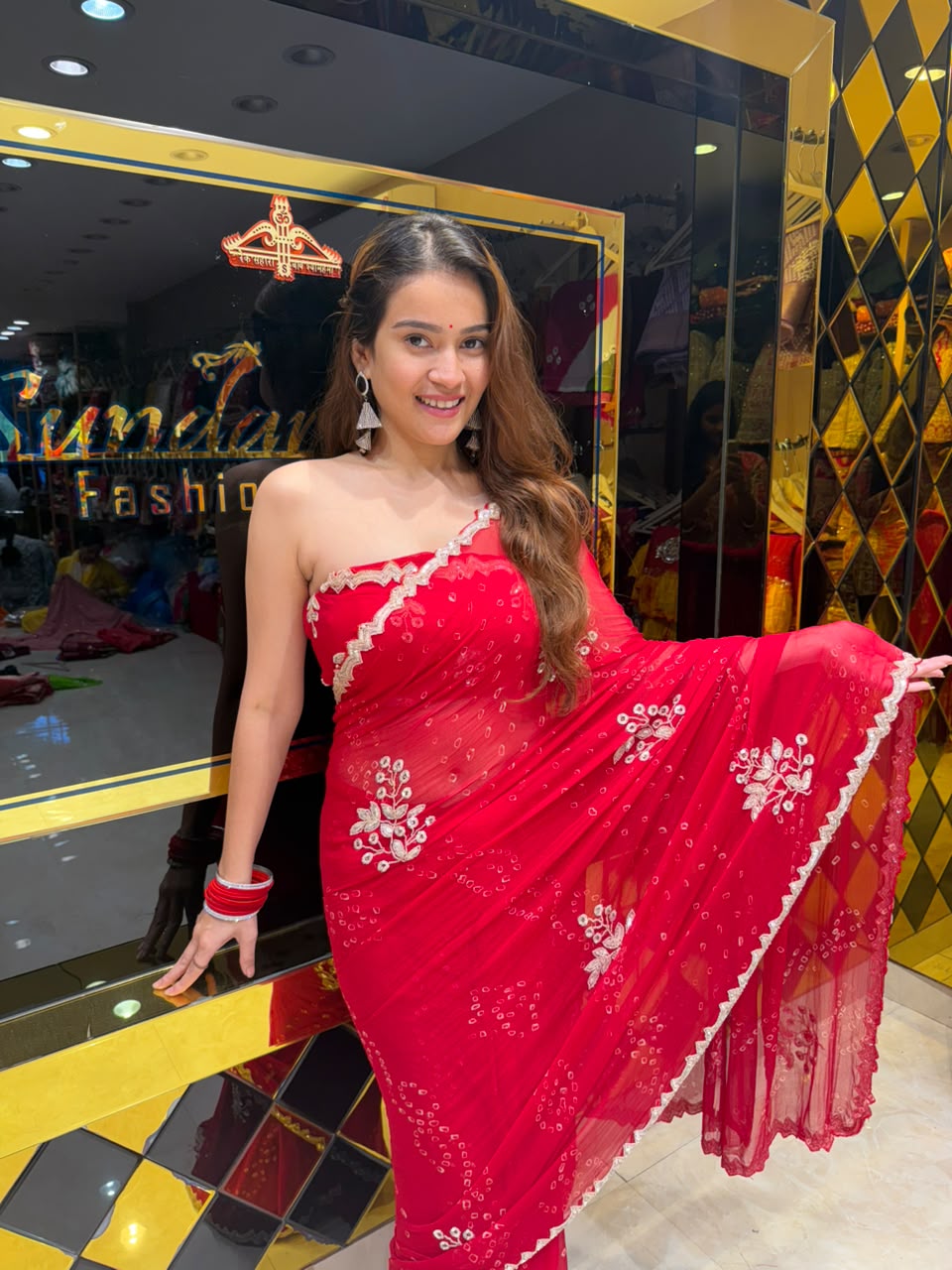 Red  Bandhej Designer Saree (431)