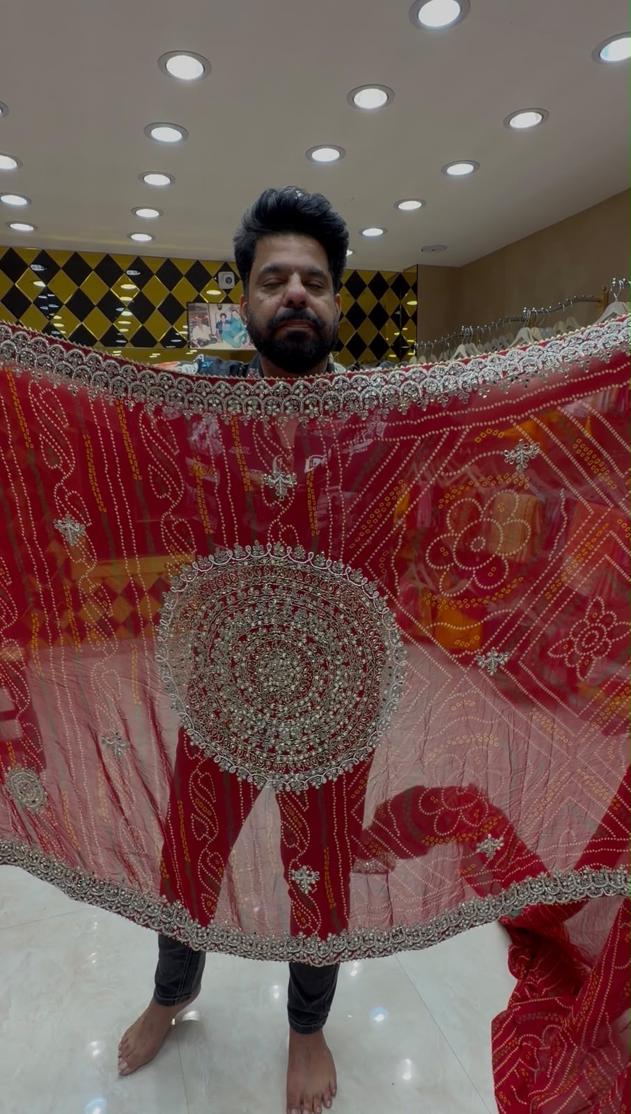 Red Pure Georgette Mirror Designer Chundari (433)