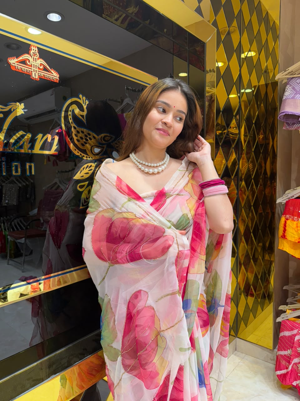 Floral Print Fancy Designer Saree (S98)