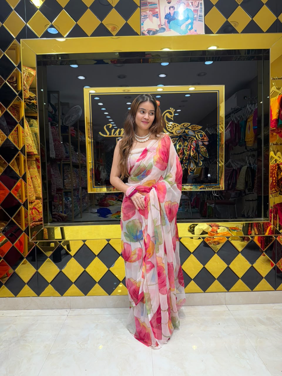 Floral Print Fancy Designer Saree (S98)