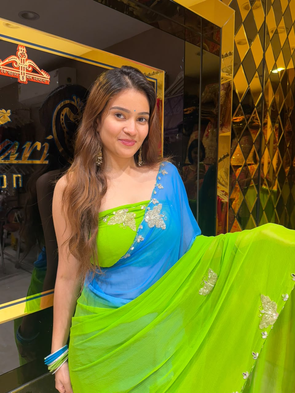 Dual Shade Butterfly Handcrafted Desinghner Saree (S99)