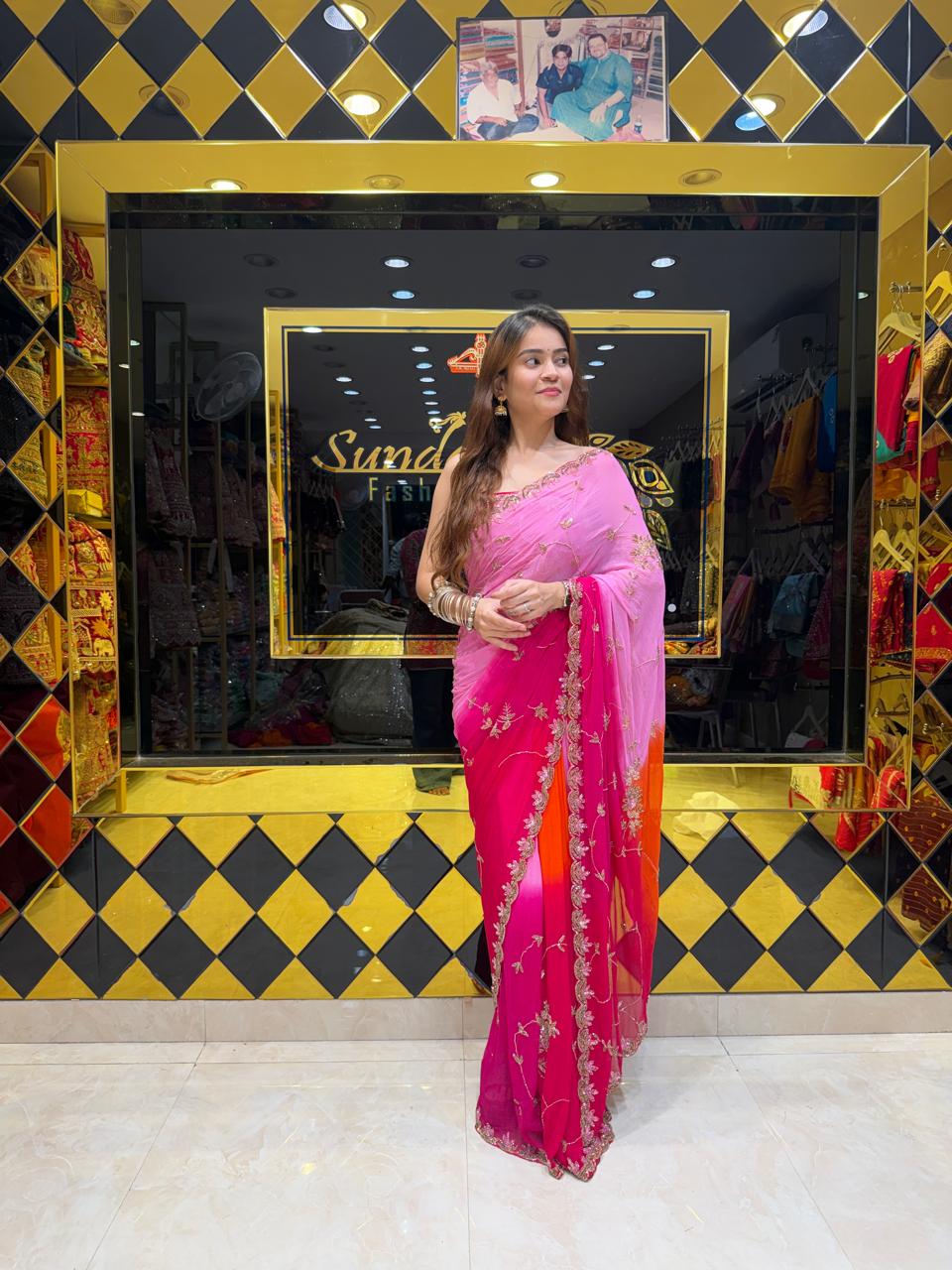 Multicolour Golden Pearl & Katdana Designer Saree (428)