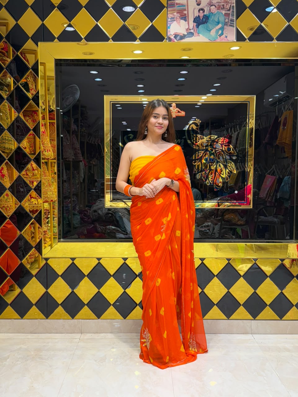 Orange Bandhej Buta Designer Saree (S101)
