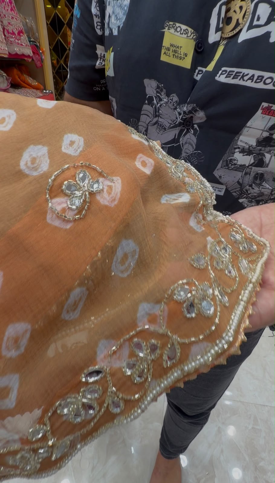 Beige Bandhej Mirror Designer Saree (S100)