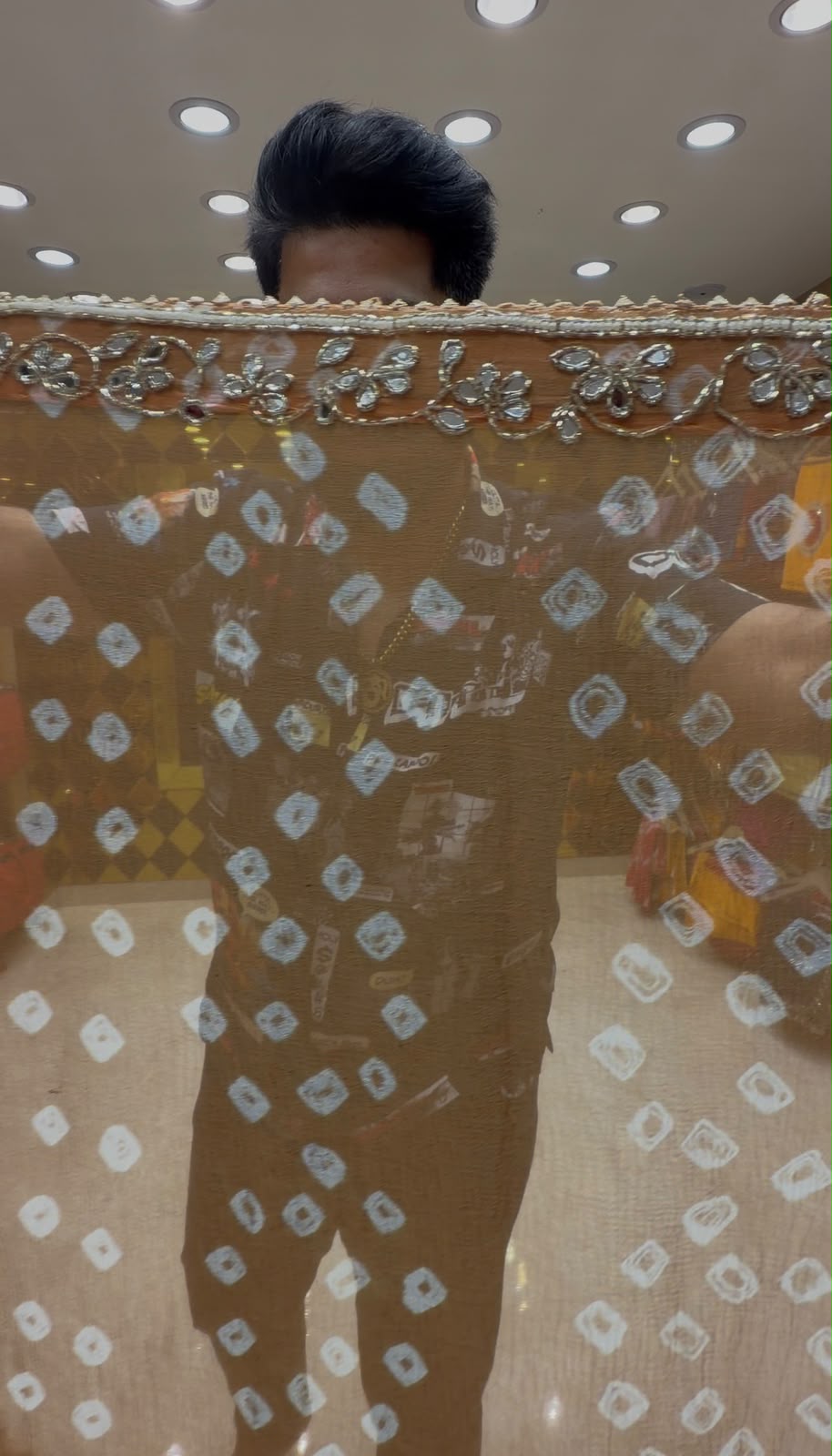 Beige Bandhej Mirror Designer Saree (S100)