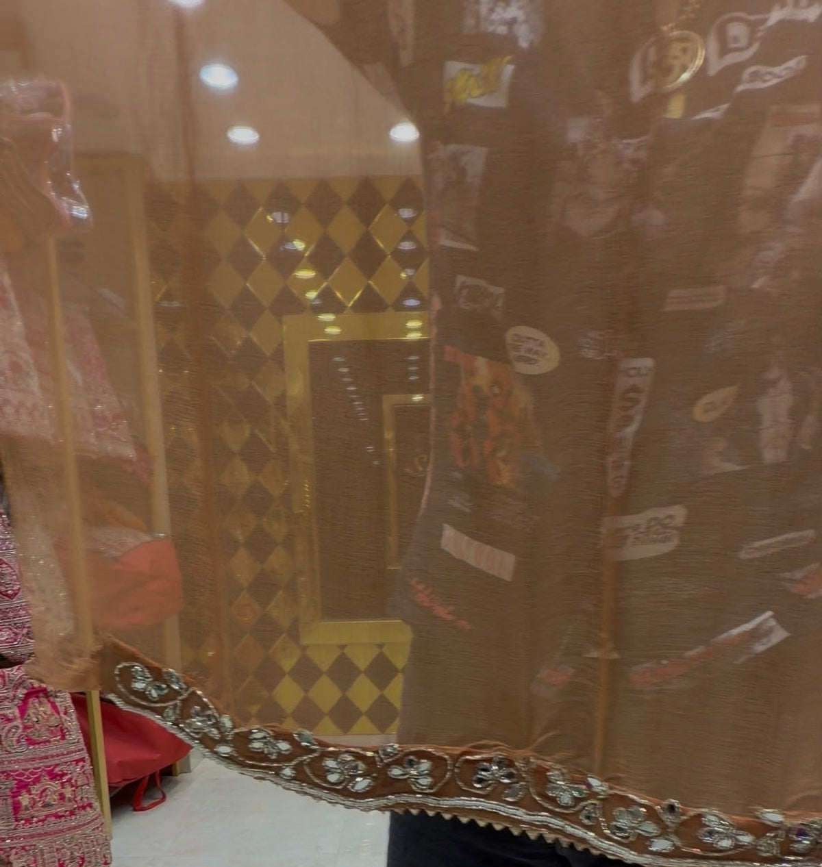 Beige Bandhej Mirror Designer Saree (S100)