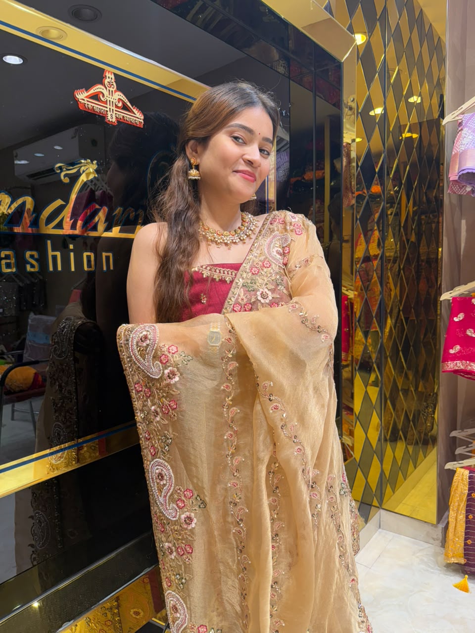 Glass Silk Multiwork Designer Saree (436)