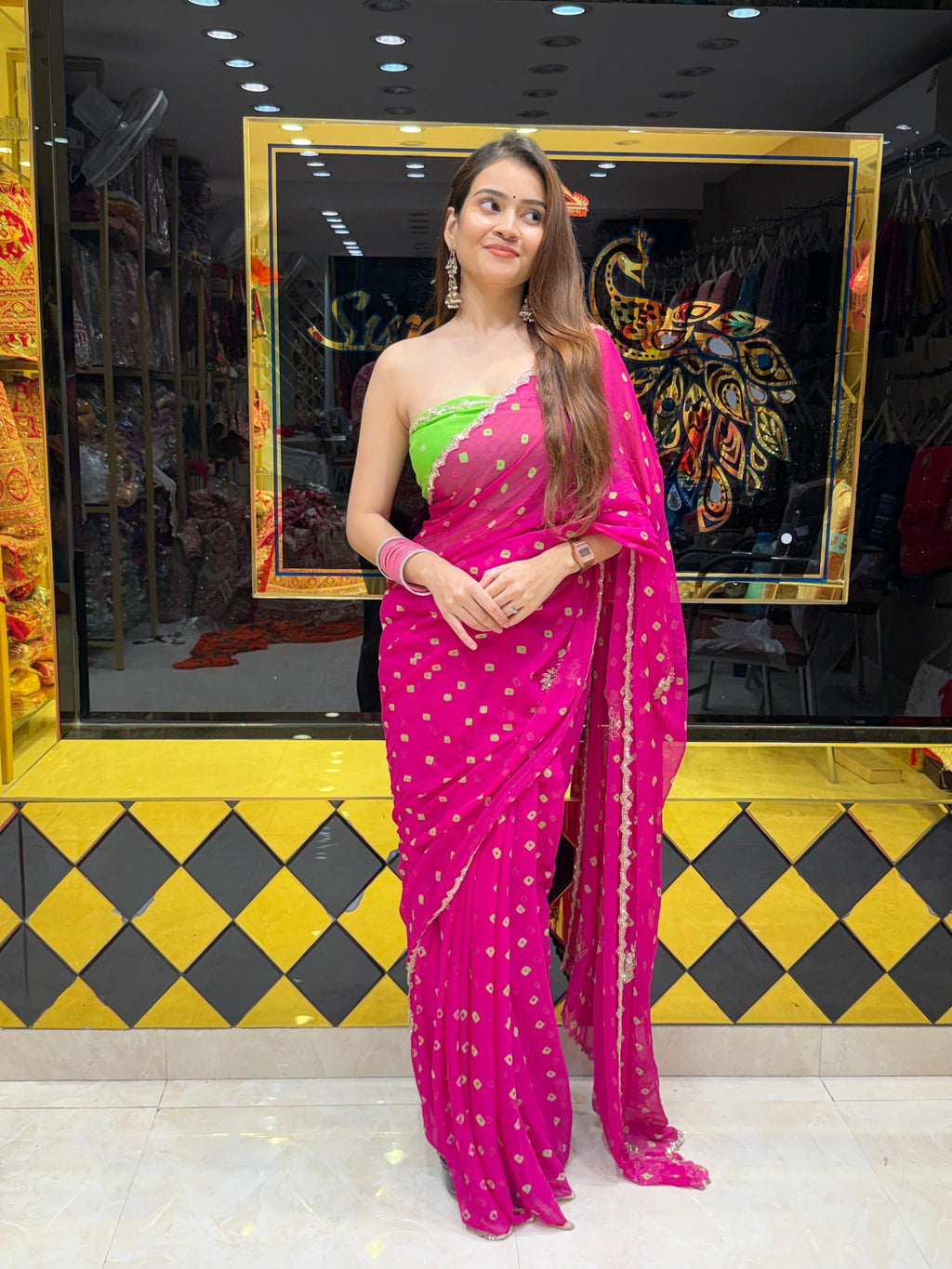 Rani Bandhej Sequeence Diamond Handcrafted Saree (S103)