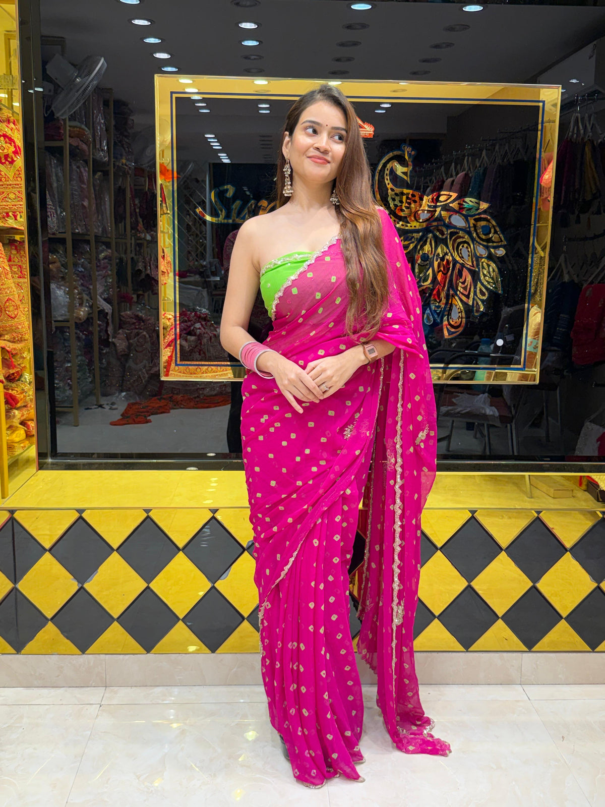Rani Bandhej Sequeence Diamond Handcrafted Saree (S103)