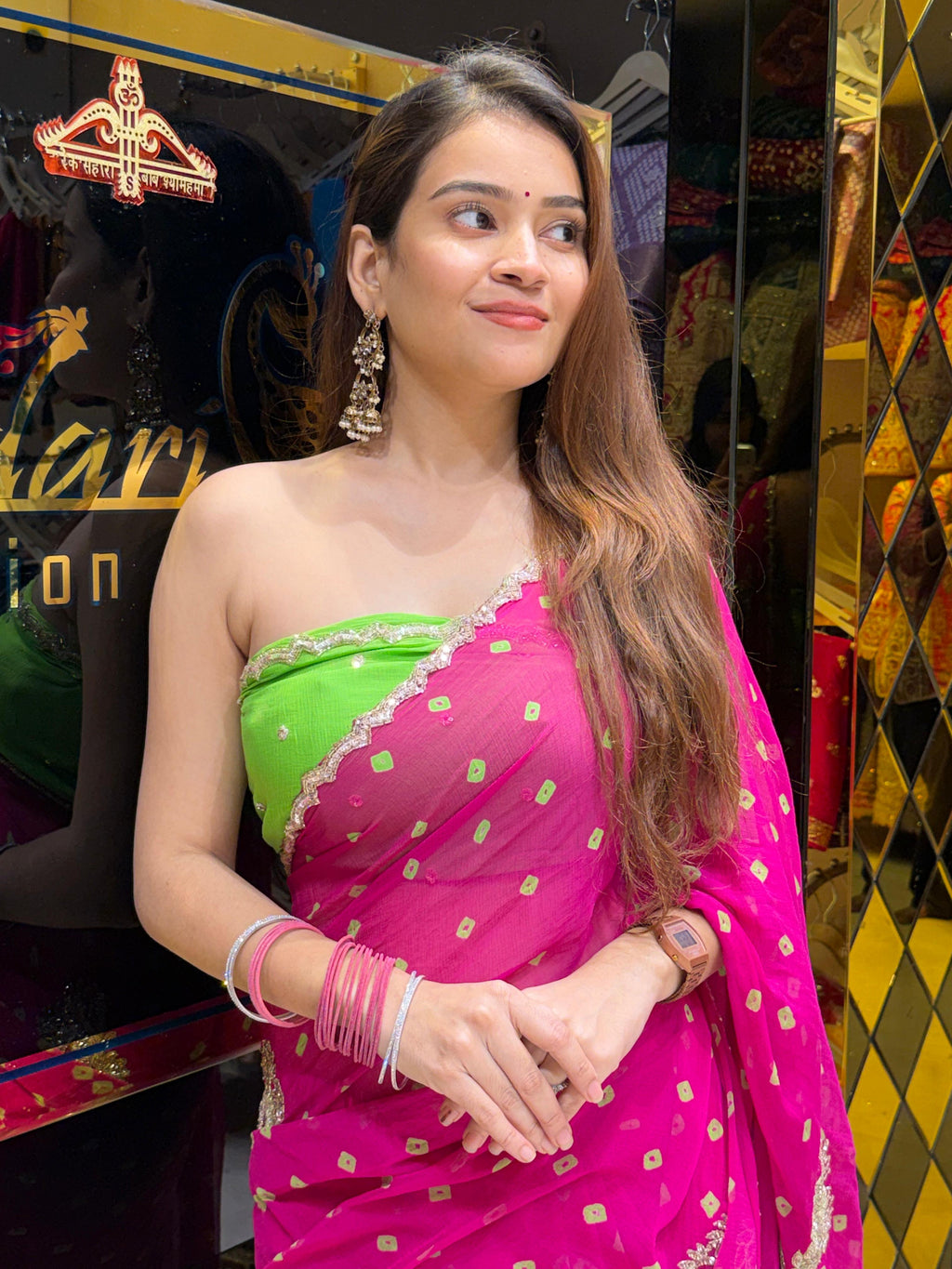 Rani Bandhej Sequeence Diamond Handcrafted Saree (S103)