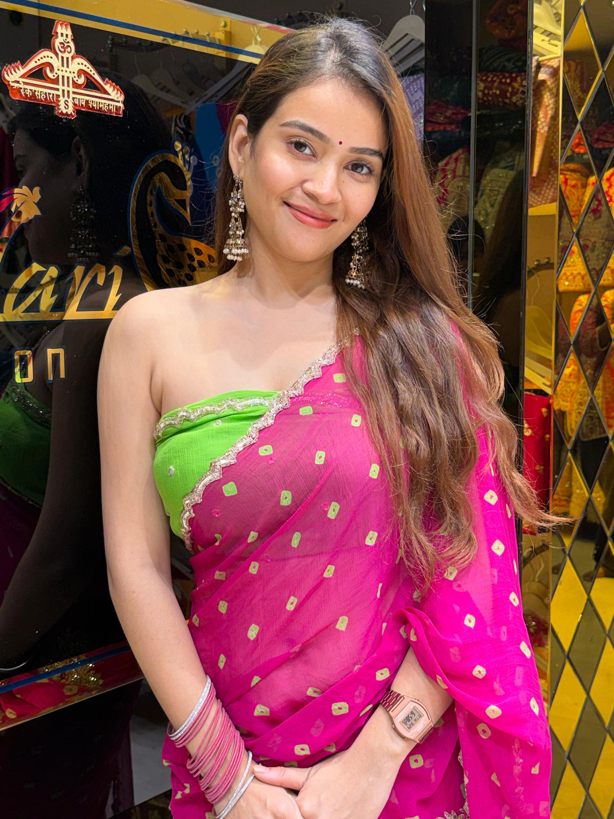 Rani Bandhej Sequeence Diamond Handcrafted Saree (S103)