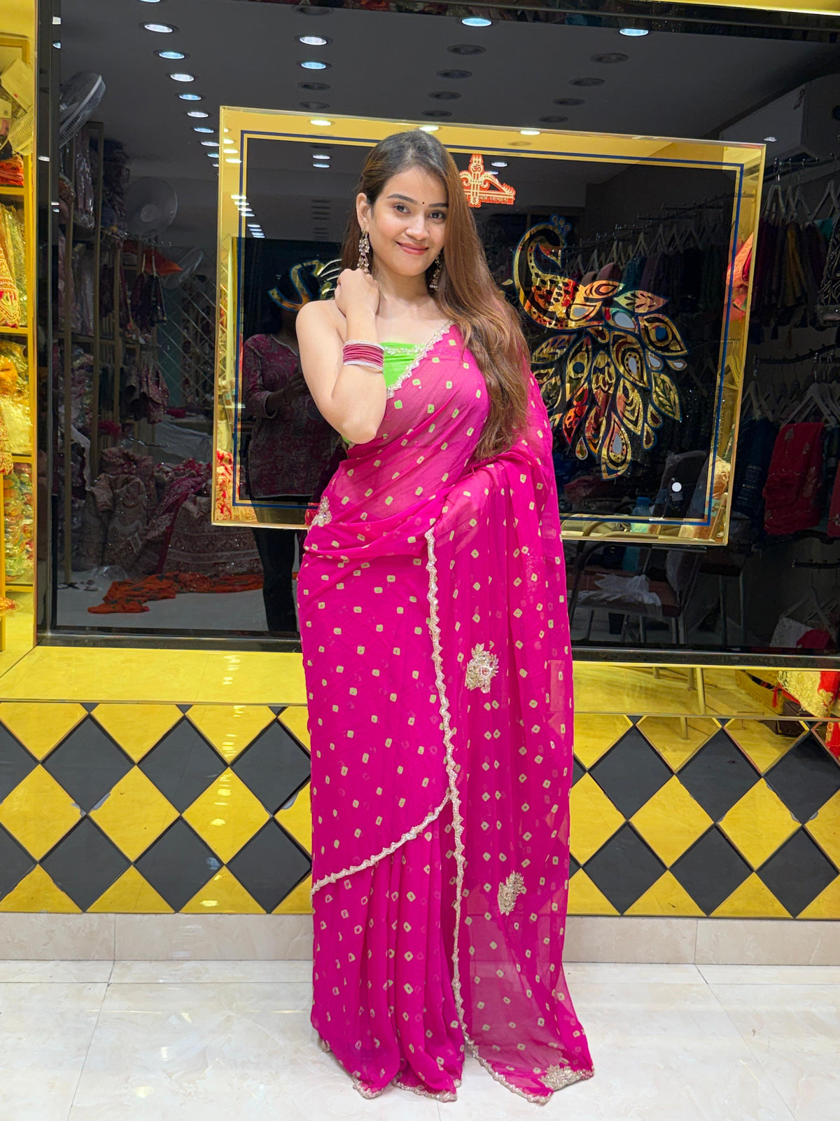 Rani Bandhej Sequeence Diamond Handcrafted Saree (S103)
