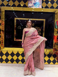 Glass Silk Pink Multiwork Handcrafted Saree (438)