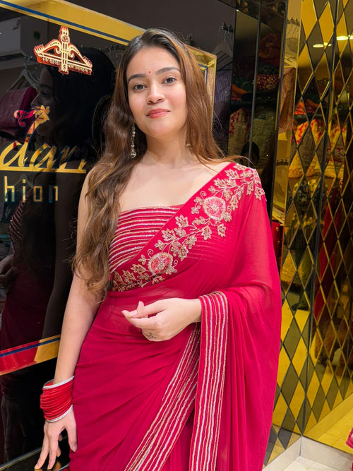Red Pearl & Katdana Multiple Handwork Saree (435)