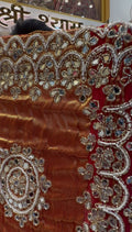 Red Yellow Gajji Silk Pearl Designer Saree (441)