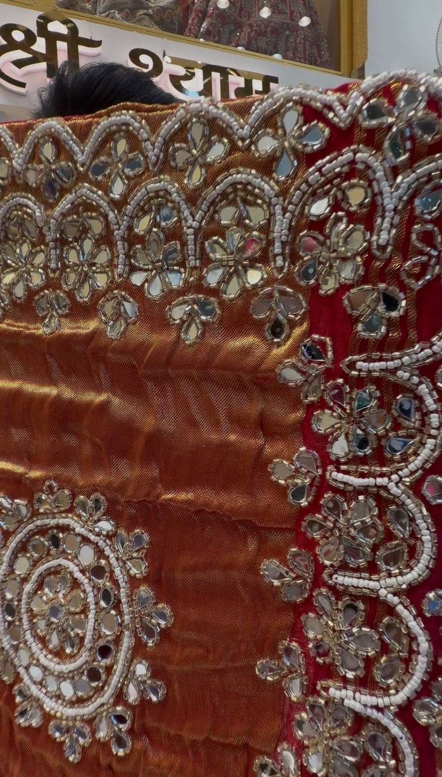 Red Yellow Gajji Silk Pearl Designer Saree (441)