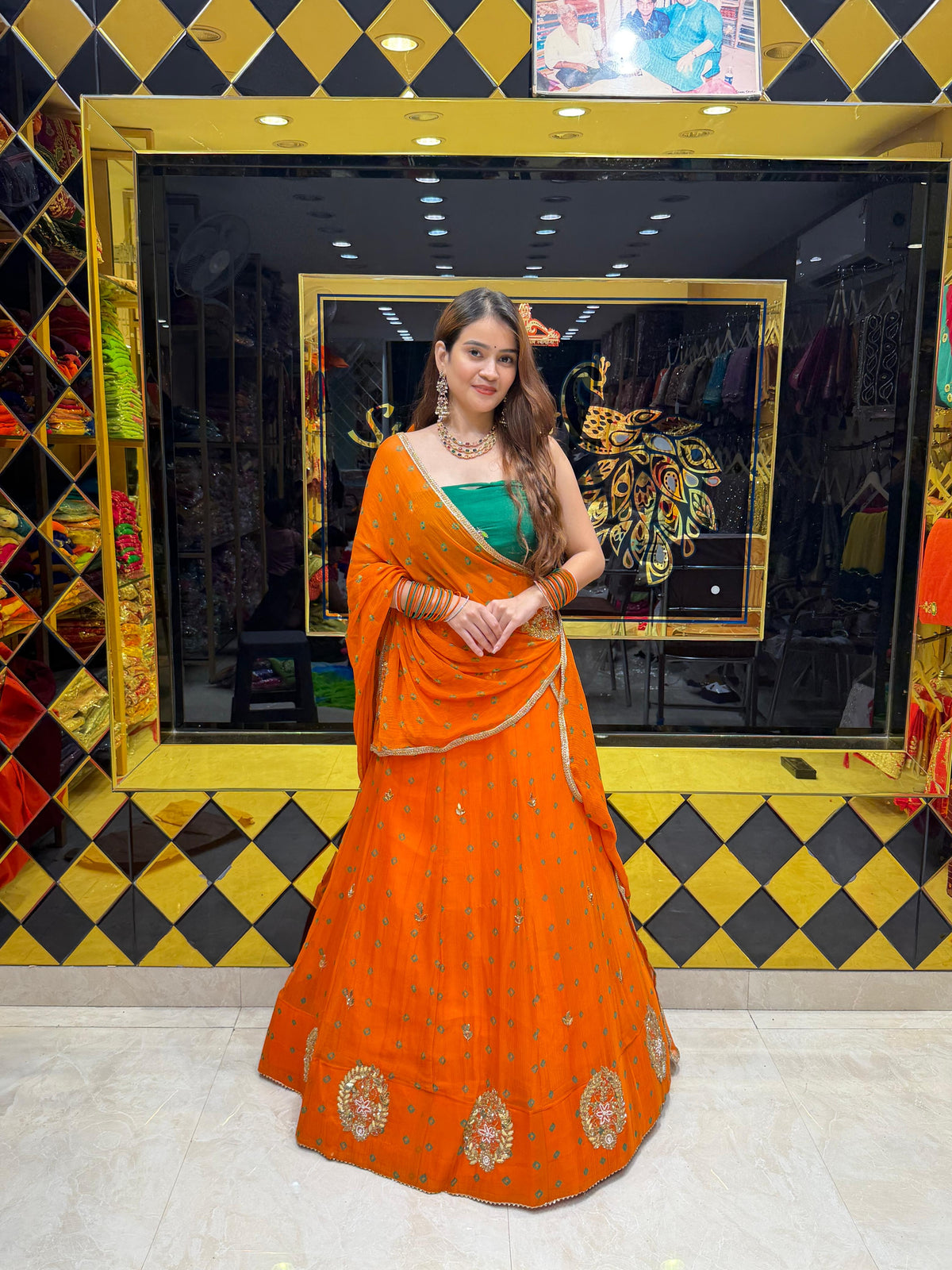 Orange Bandhej Partywear Designer Lehenga (440)