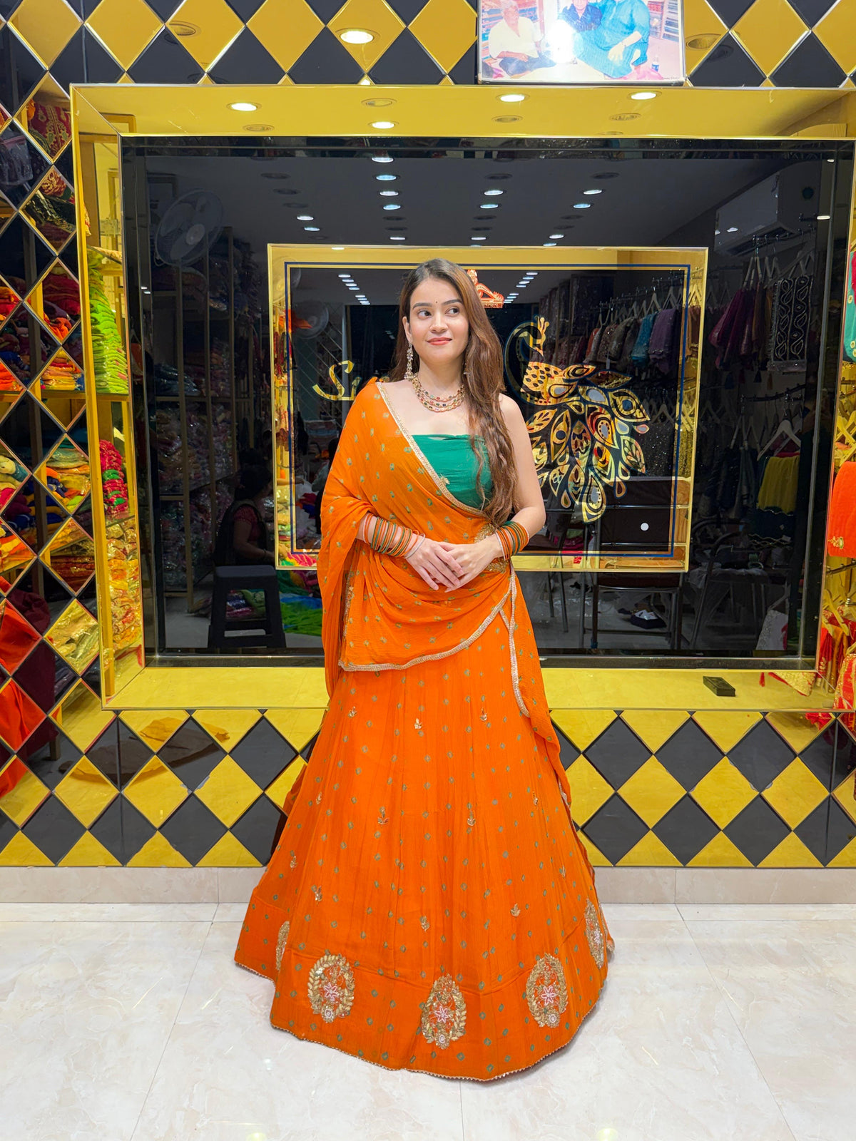 Orange Bandhej Partywear Designer Lehenga (440)