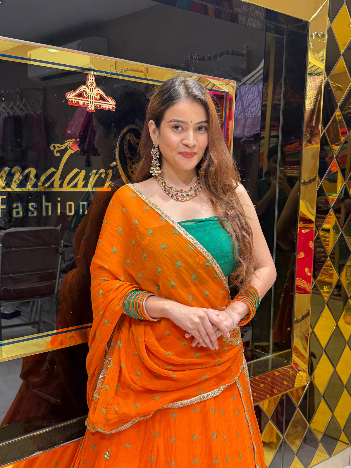 Orange Bandhej Partywear Designer Lehenga (440)