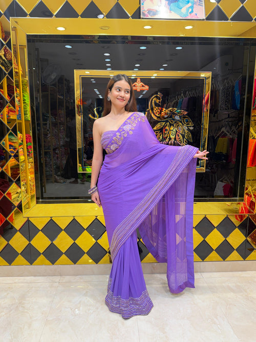 Lavender Pearl & Katdana Multiple Handwork Saree (445)