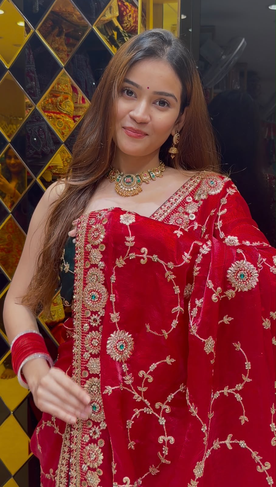 Bright Red Multiwork Designer Saree (442)