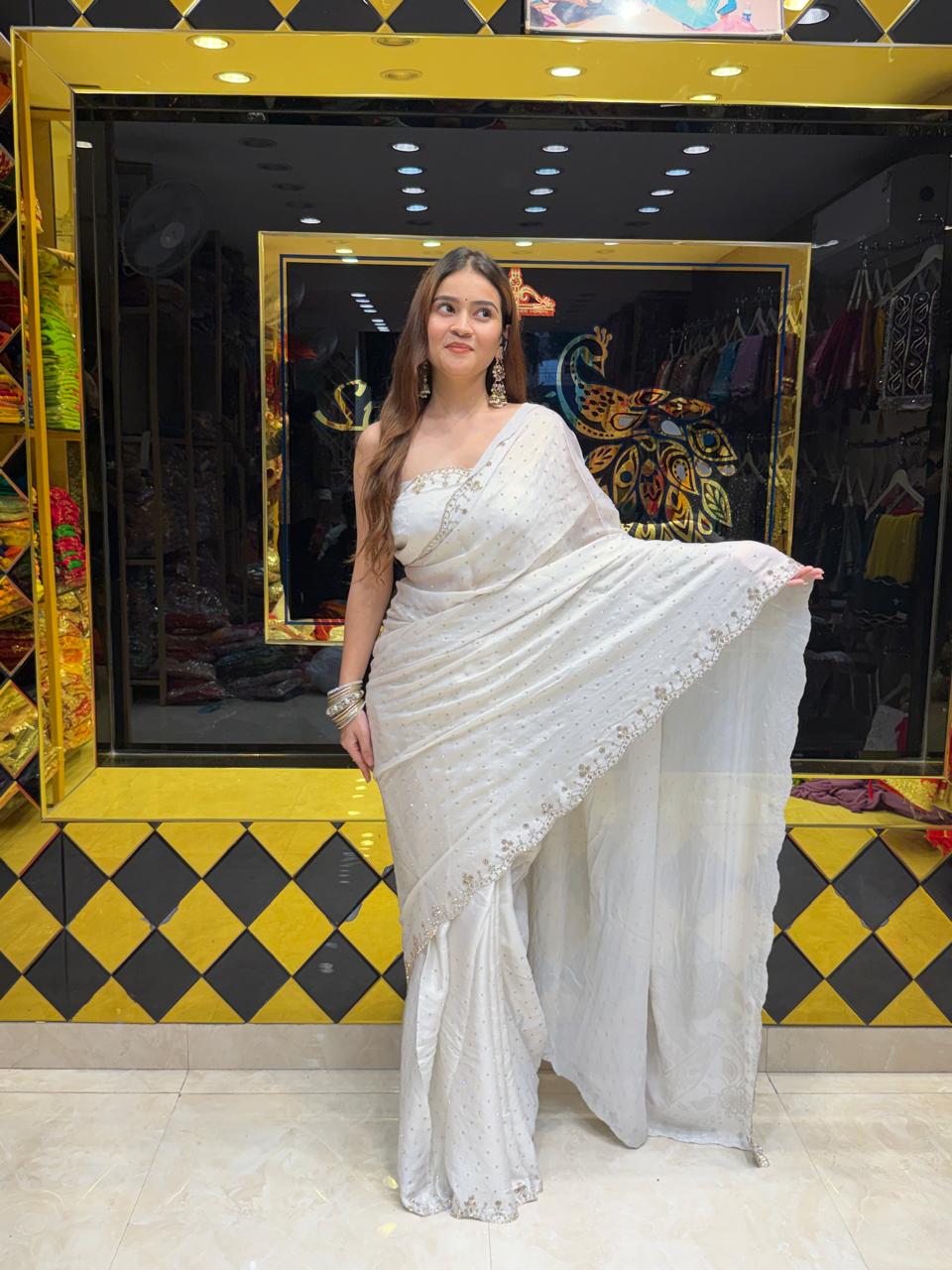 Glass Silk Swarovski Handcrafted Saree (446)