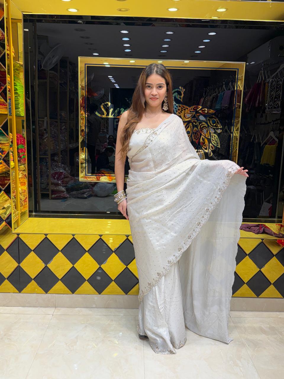 Glass Silk Swarovski Handcrafted Saree (446)