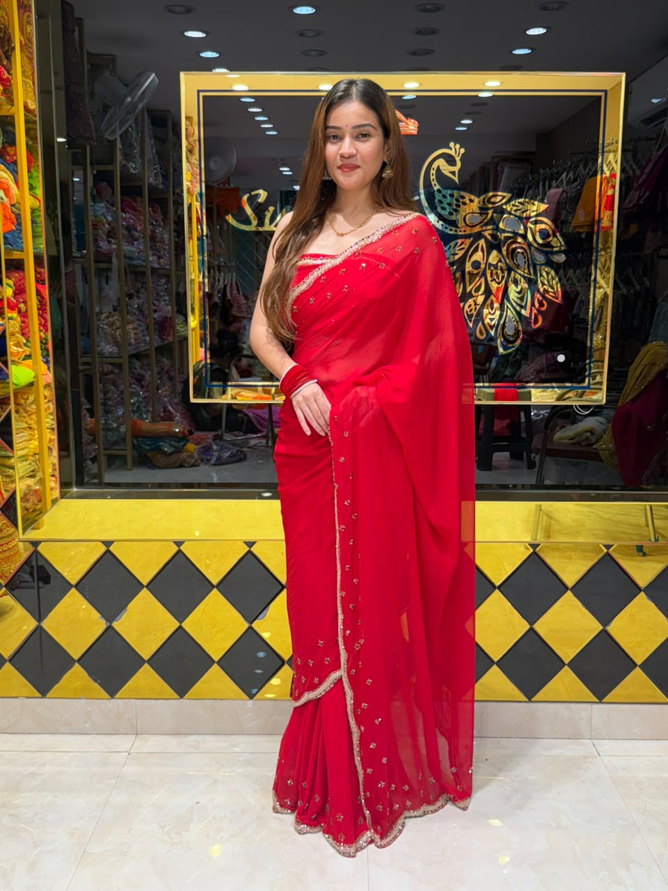 Red Diamond & Katdana Handcrafted Saree (449)