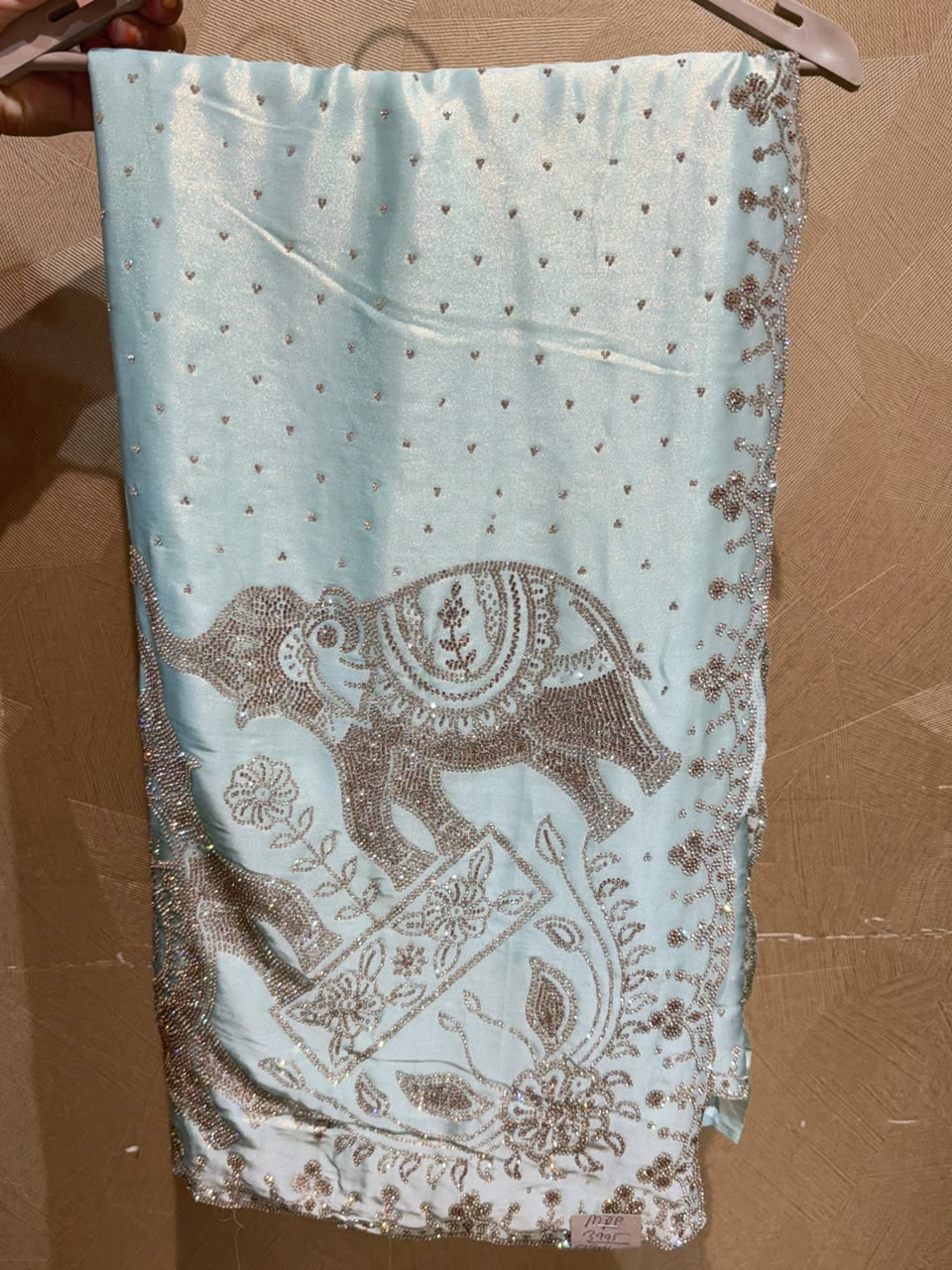 Glass Silk Light Blue Swarovski Handcrafted Saree (448)