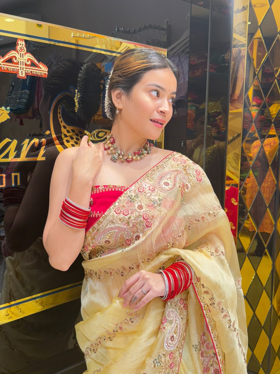 Glass Silk Multiwork Handcrafted Designer Saree (450)