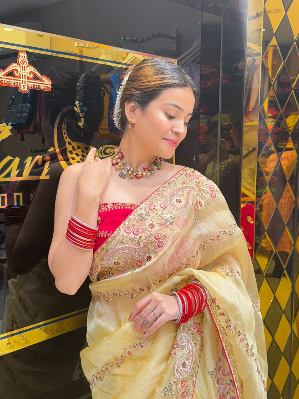 Glass Silk Multiwork Handcrafted Designer Saree (450)