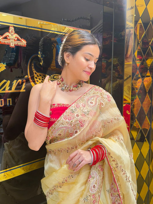 Glass Silk Multiwork Handcrafted Designer Saree (450)