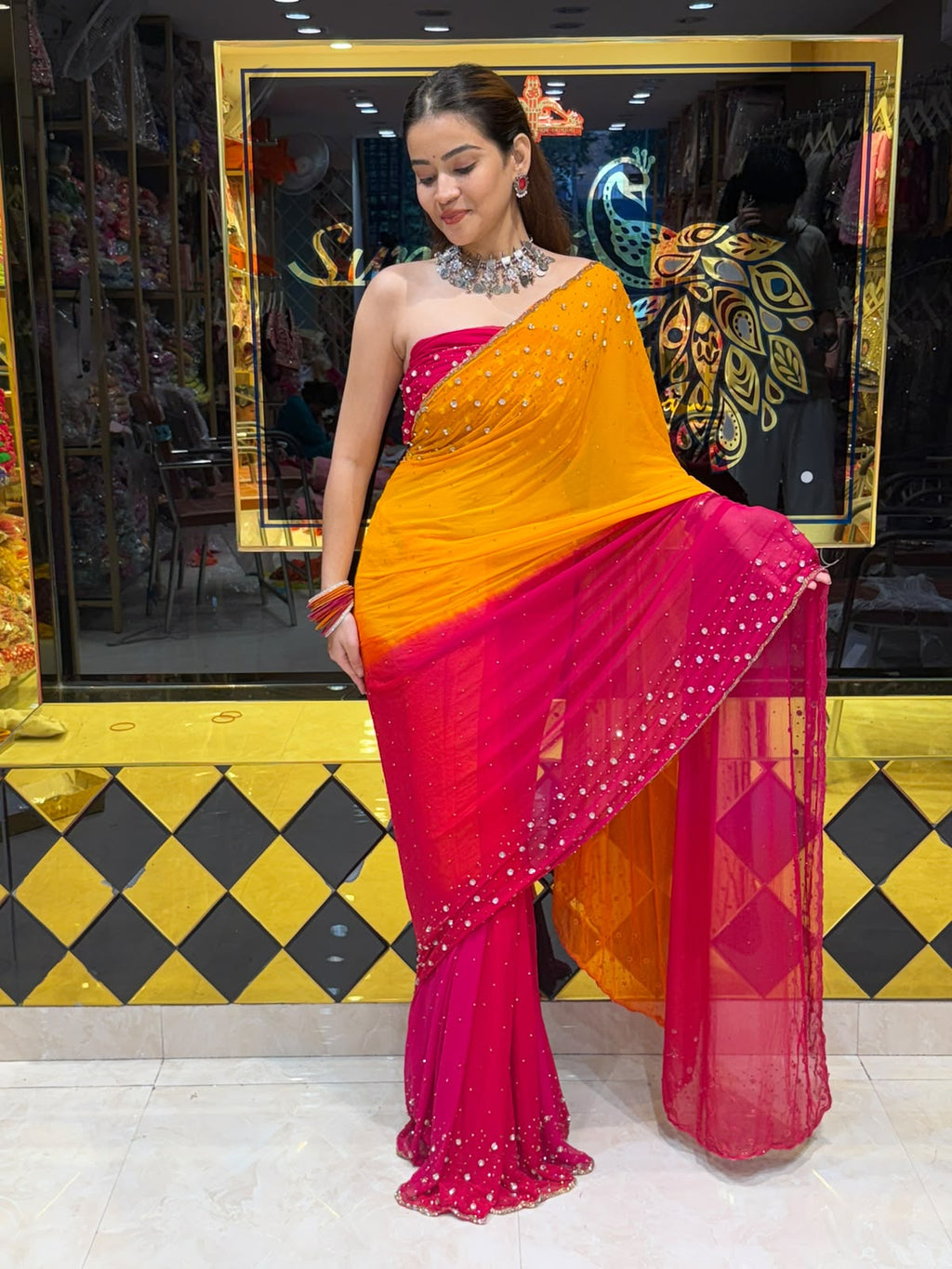 Stunning Dual Shade Celebrity Handcrafted Saree (453)