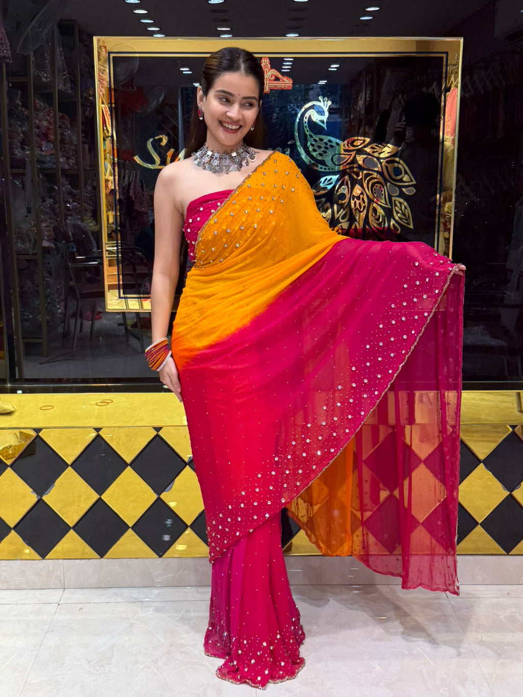 Stunning Dual Shade Celebrity Handcrafted Saree (453)