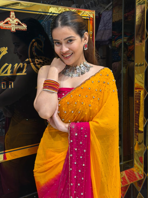 Stunning Dual Shade Celebrity Handcrafted Saree (453)