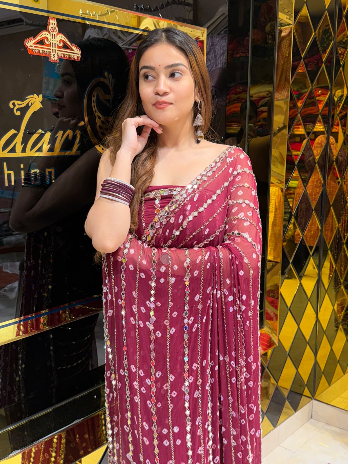 Maroon Katdana Premium Handwork Pure Chiffon Saree (452)