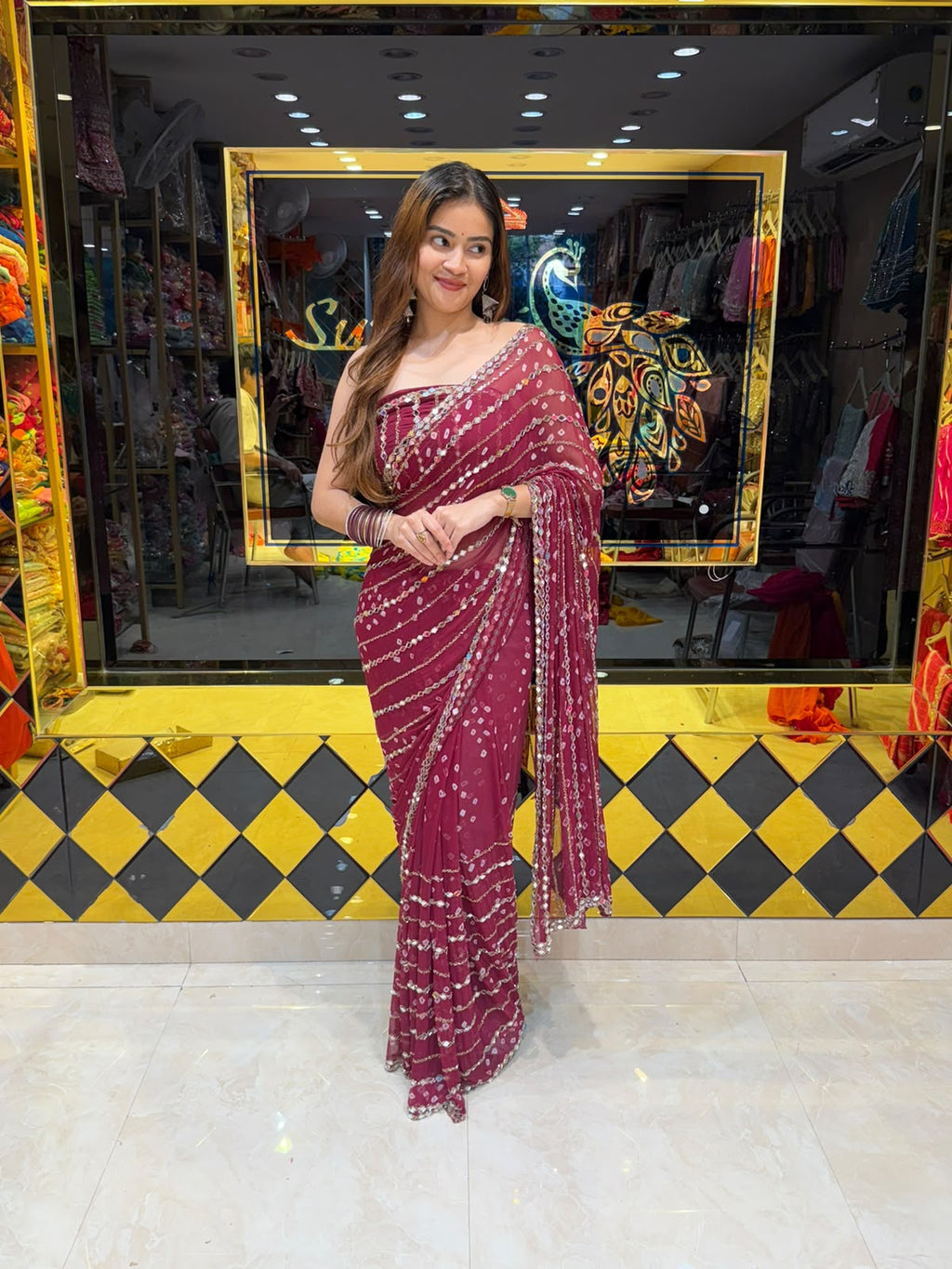 Maroon Katdana Premium Handwork Pure Chiffon Saree (452)