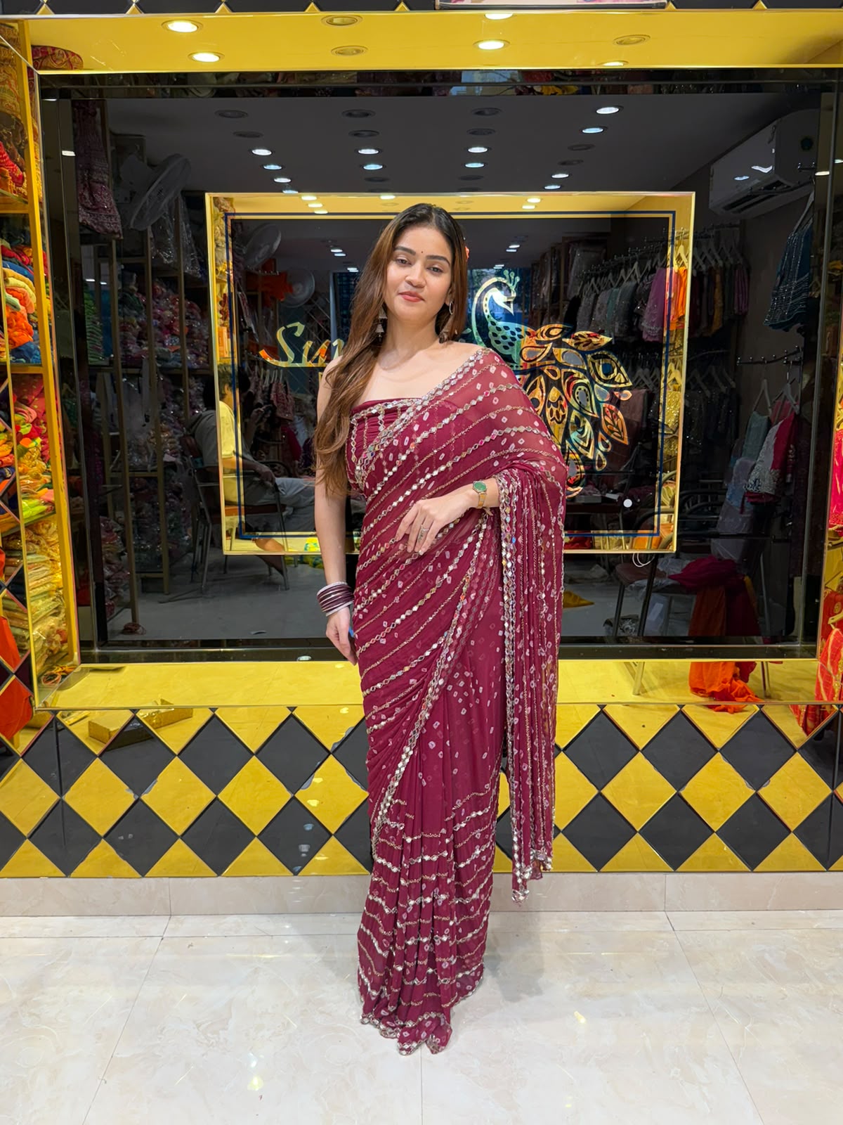 Maroon Katdana Premium Handwork Pure Chiffon Saree (452)