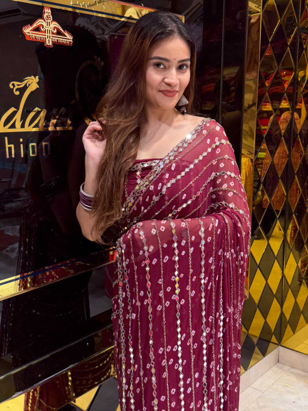 Maroon Katdana Premium Handwork Pure Chiffon Saree (452)