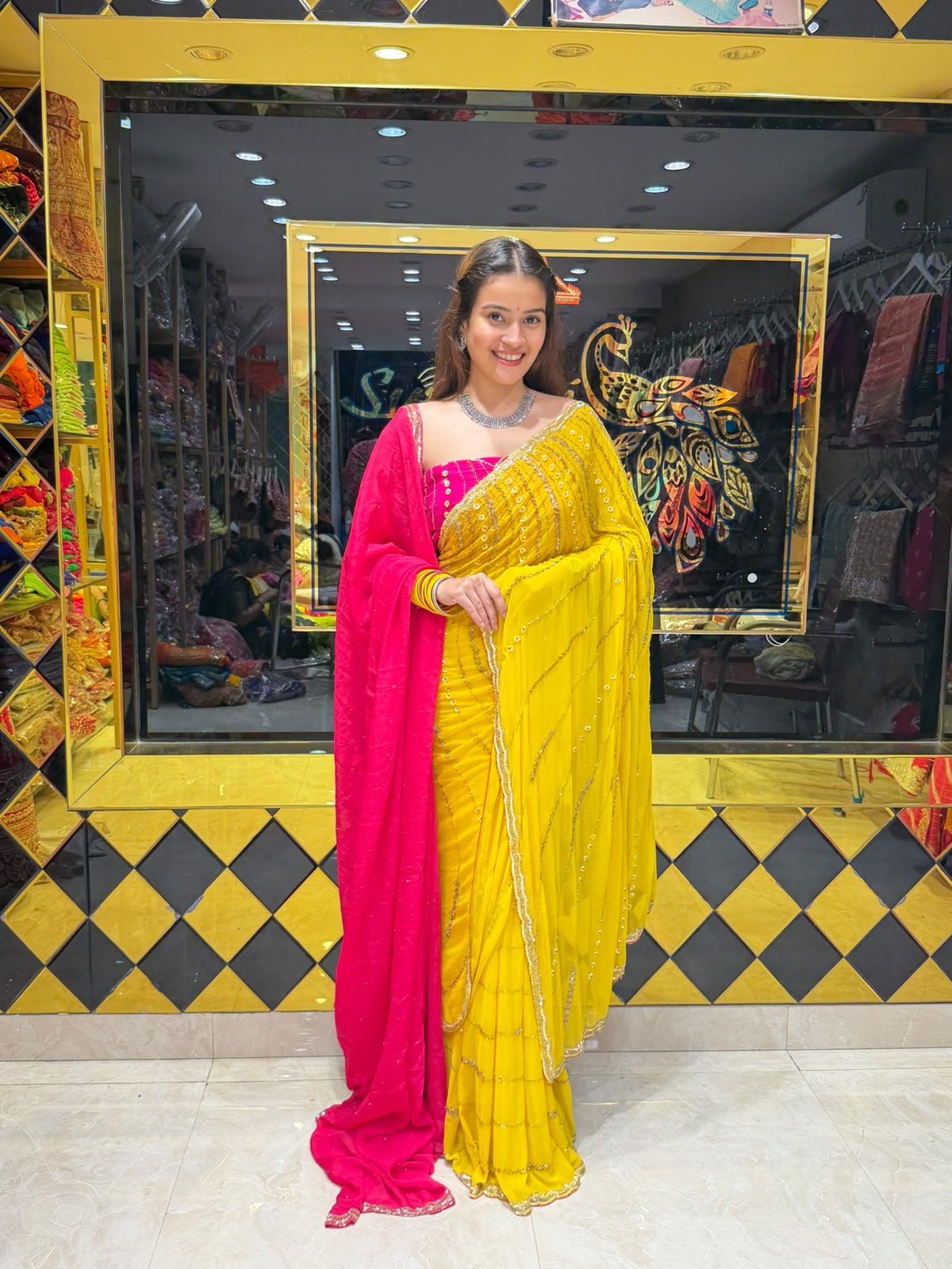 Yellow Saree With Contrast Duppatta Set (451)