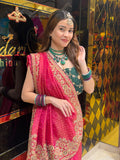 Classic Pink Green Blouse Silk Fabric Saree (454)