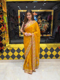 Mustard Yellow Multiwork Designer Saree (455)