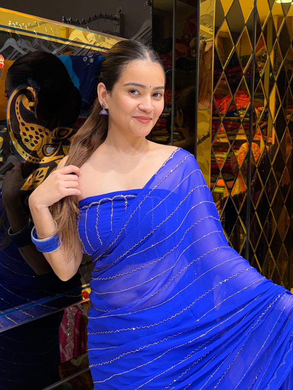 Royal Blue Katdana Handcrafted Saree (457)