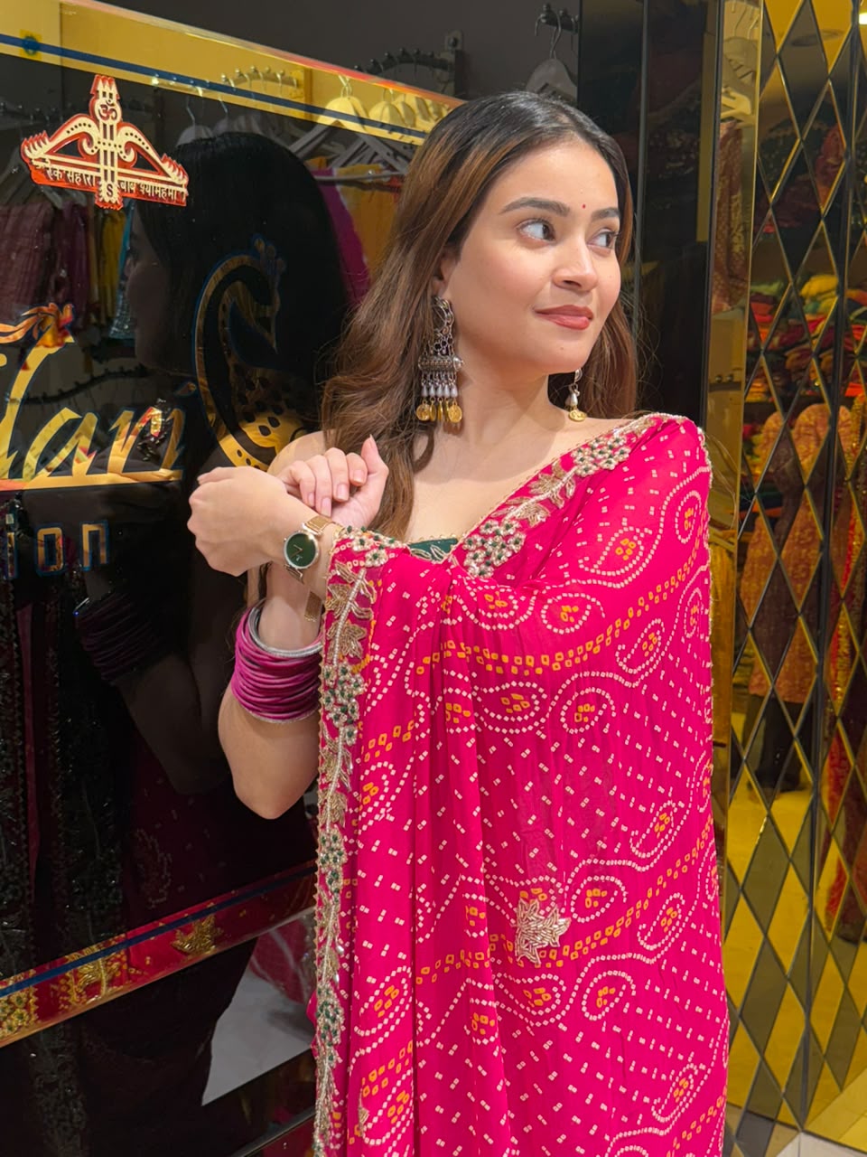 Rani Pink Resham & Katdana Designer Chundari (460)