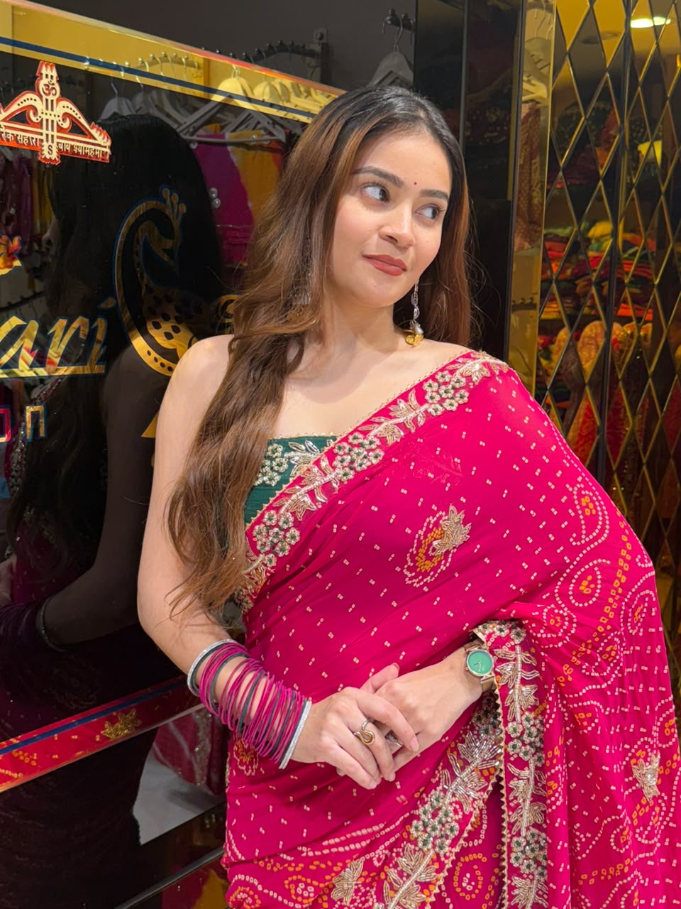 Rani Pink Resham & Katdana Designer Chundari (460)