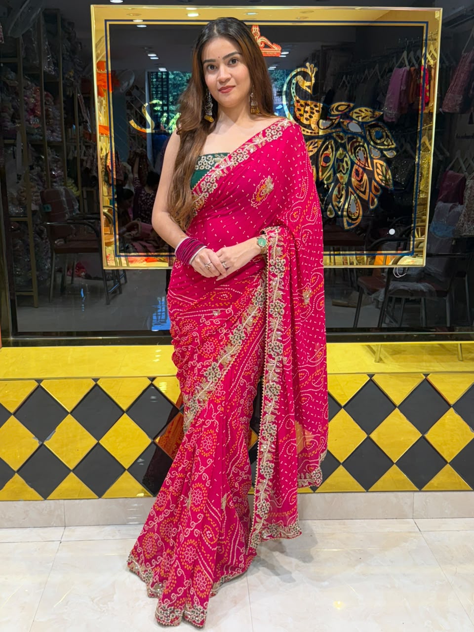 Rani Pink Resham & Katdana Designer Chundari (460)