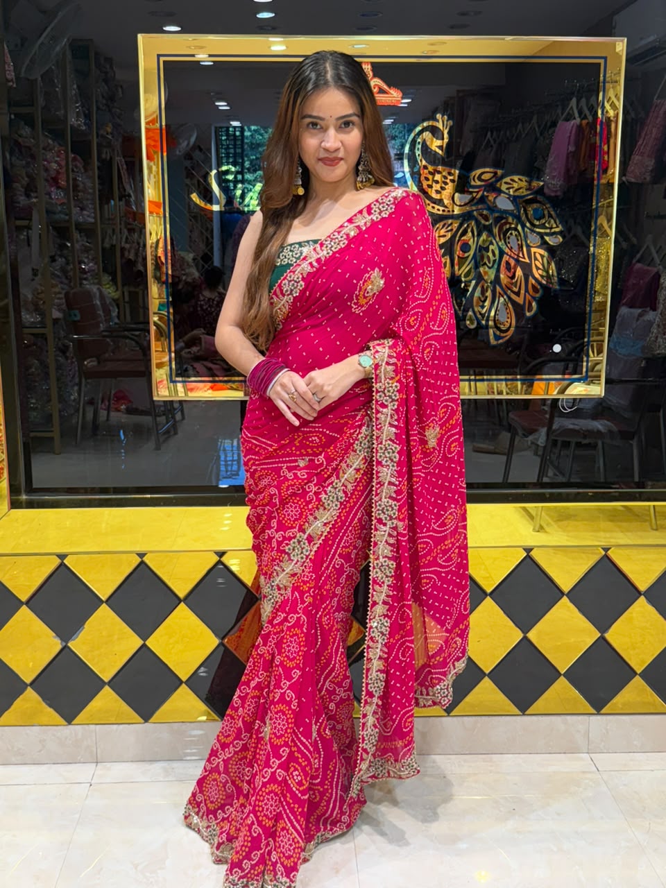Rani Pink Resham & Katdana Designer Chundari (460)