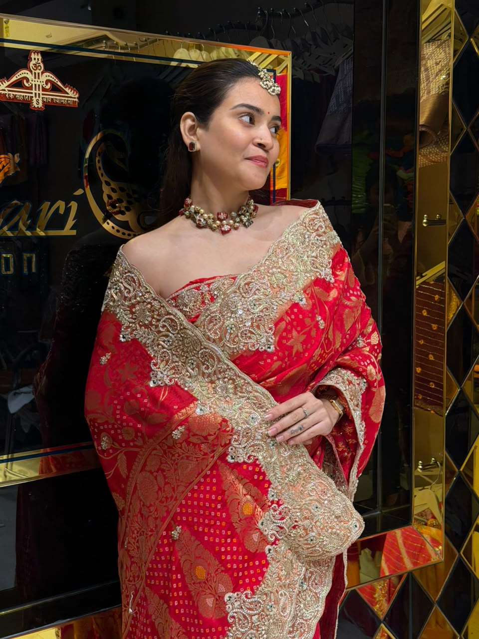 Red Multiwork Pure Munga Silk Designer Saree (461)