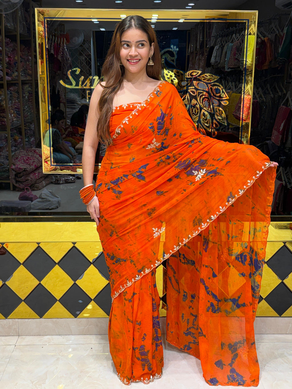 Orange Shibori Gotapti & Katdana Designer Saree (S107)