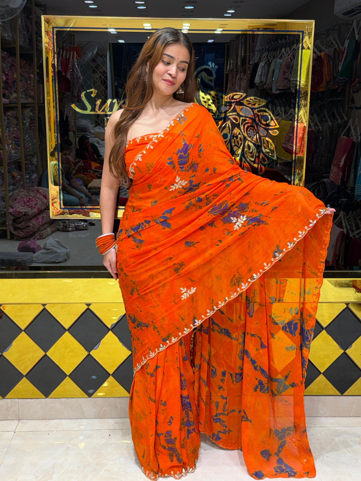 Orange Shibori Gotapti & Katdana Designer Saree (S107)